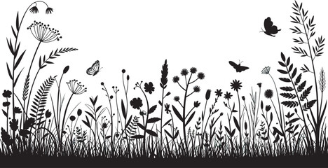 Flower Silhouettes with Butterflies and Bees – Vector Nature Illustrations © SATHI