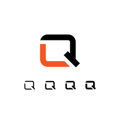 Technical logo Letter Q, digital cyber space alphabet font, set of four different thicknesses of the (regular, medium, bold, thick) made stencil style