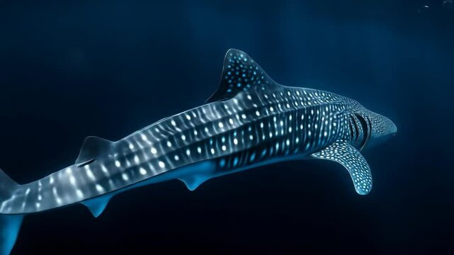 A whale shark glides effortlessly underwater, its distinctive spot pattern providing a unique glimpse into the beauty of marine life.