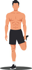 Muscular man stretching leg before running exercise in sportswear vector illustration 