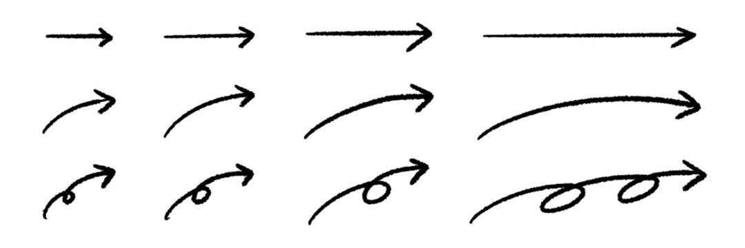 手書き矢印素材 おしゃれなペンの走り書き 各種長さセット