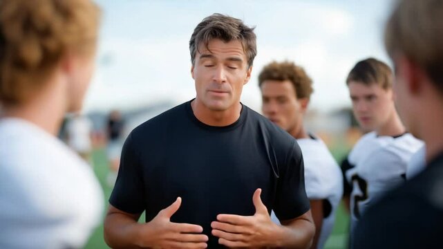 A coach passionately motivates the team during a pep talk