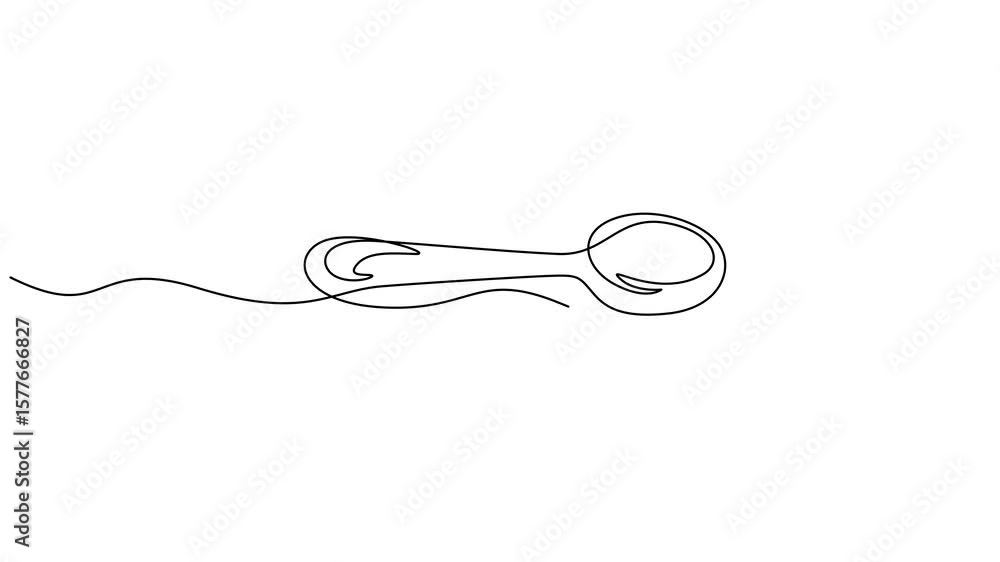 Poster self drawing animation of one continuous line plate, knife and fork. 4k video animation. animation o