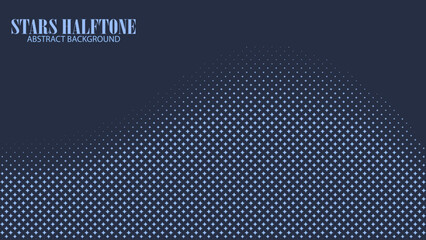 Abstract Blue Halftone Geometric Background with Stars and Smooth Curves