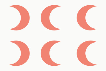 Fototapeta premium Six Coral and Salmon Pink Crescent Moons on White moon shape