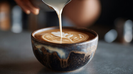 Rustic Latte Art Pour in Earthy Ceramic Cup
