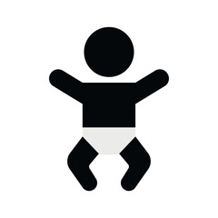 Minimal flat icon of a baby wearing a diaper. Simple infant symbol suitable for childcare, maternity, parenting apps, baby care services, medical use, or signage.