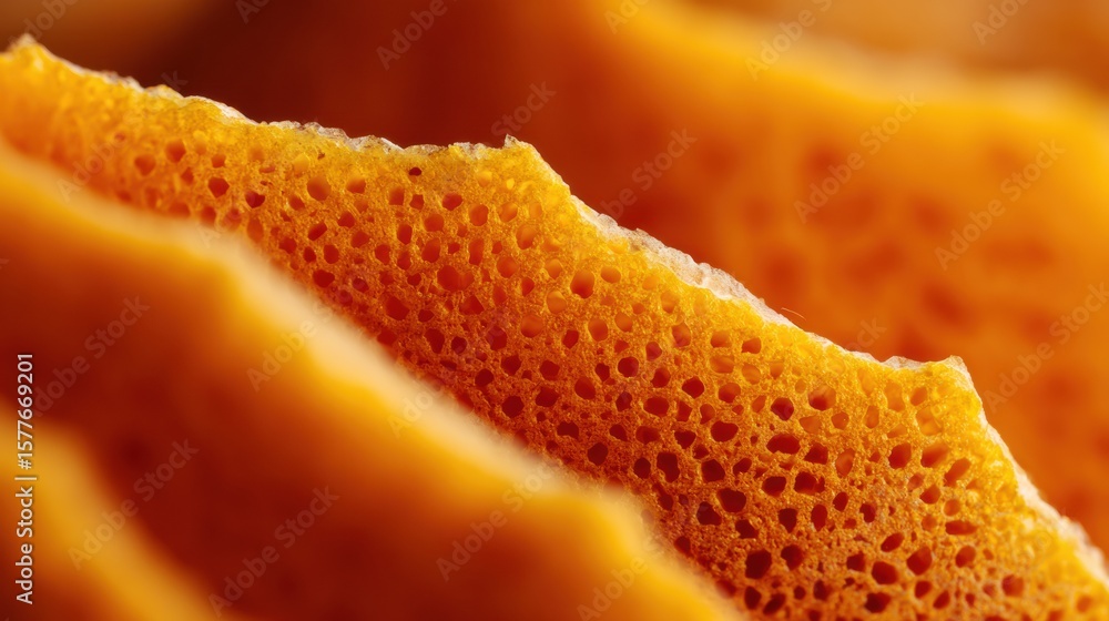 Poster close-up view of orange peel texture highlighting vibrant color and intricate patterns in natural su