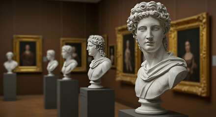 Ancient Greek Marble Busts in Art Gallery Museum