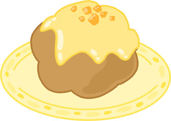 Cute Custard Cream Puff Clipart – Hand-Drawn Choux Pastry Dessert PNG Illustration
