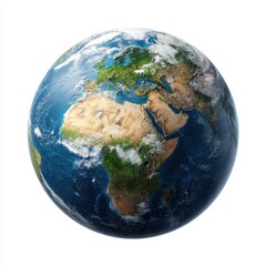 Realistic view of planet earth showing continents of europe africa and asia isolated on white background