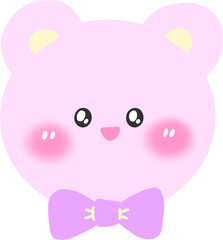 Cute Pastel Bear Face Icon With Bow