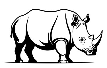 Naklejka premium Stylized rhinoceros illustration, black and white minimalistic illustration