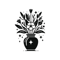 Simple black vector logo icon of flower vase