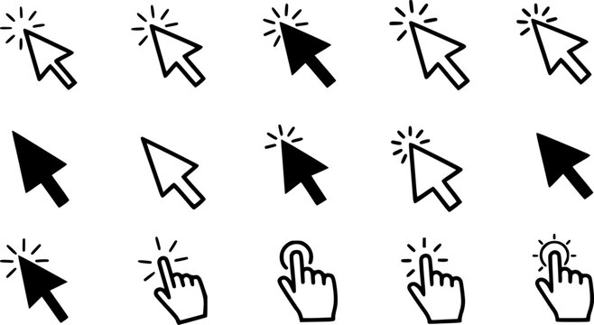 Cursor icons set and Computer curser vector icon Pointing sign Curser silhouette vector art of illustration
