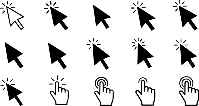 Cursor icons set and Computer curser vector icon Pointing sign Curser silhouette vector art of illustration
