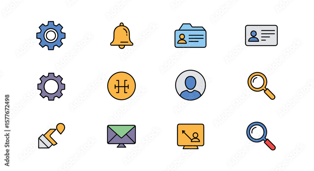 Fototapete a collection of twelve colorful icons representing various functions and symbols