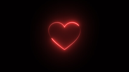 Neon glowing heart illustration on black background.