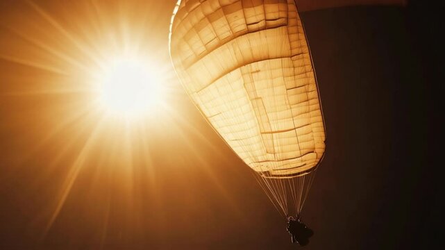 Golden Hour Paragliding: Sunlit Descent, Breathtaking Aerial Views