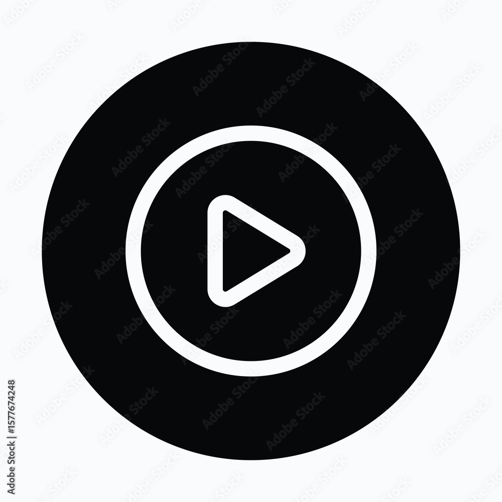 Poster play button circular icon for user interface, isolated vector icon.
