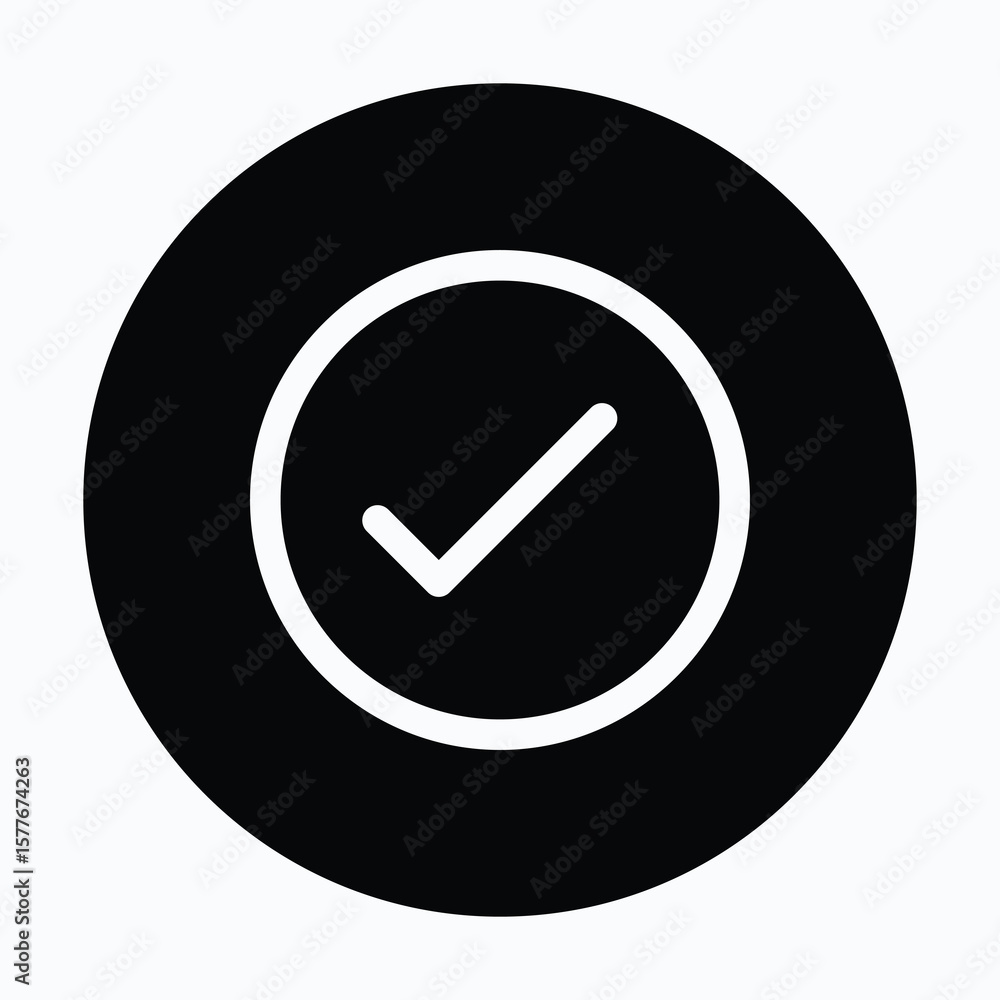 Poster check mark circular icon for user interface, isolated vector icon.