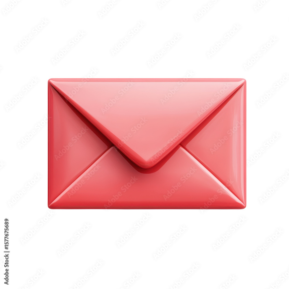 Poster coral envelope icon email communication digital notification message on transparent background