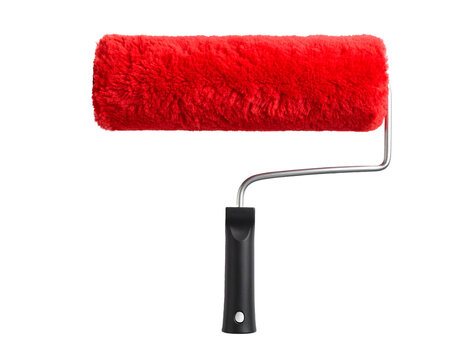 Red paint roller isolated on a transparent background.