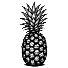 Obraz premium Pineapple in woodcut style, black and white,tropical fruit