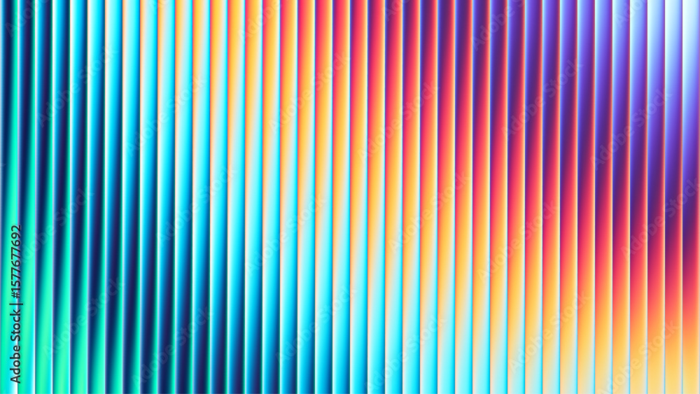 Poster neon ribbed fractal glass texture with vibrant rainbow gradients and bright smooth fluted vertical l