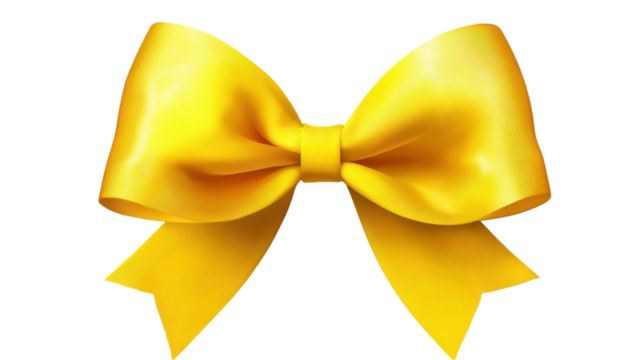 Decorative Yellow Ribbon Bow with Loops and Tails Isolated on White Background