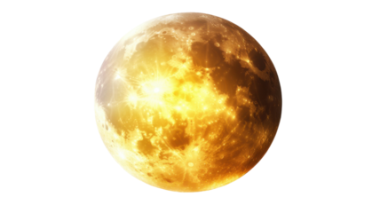 Bright Sun and Orbiting Planet in Outer Space Concept Isolated on White Background