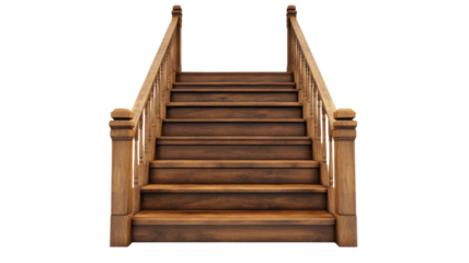 Classic Wooden Ladder with Steps and Side Rails Isolated on White Background