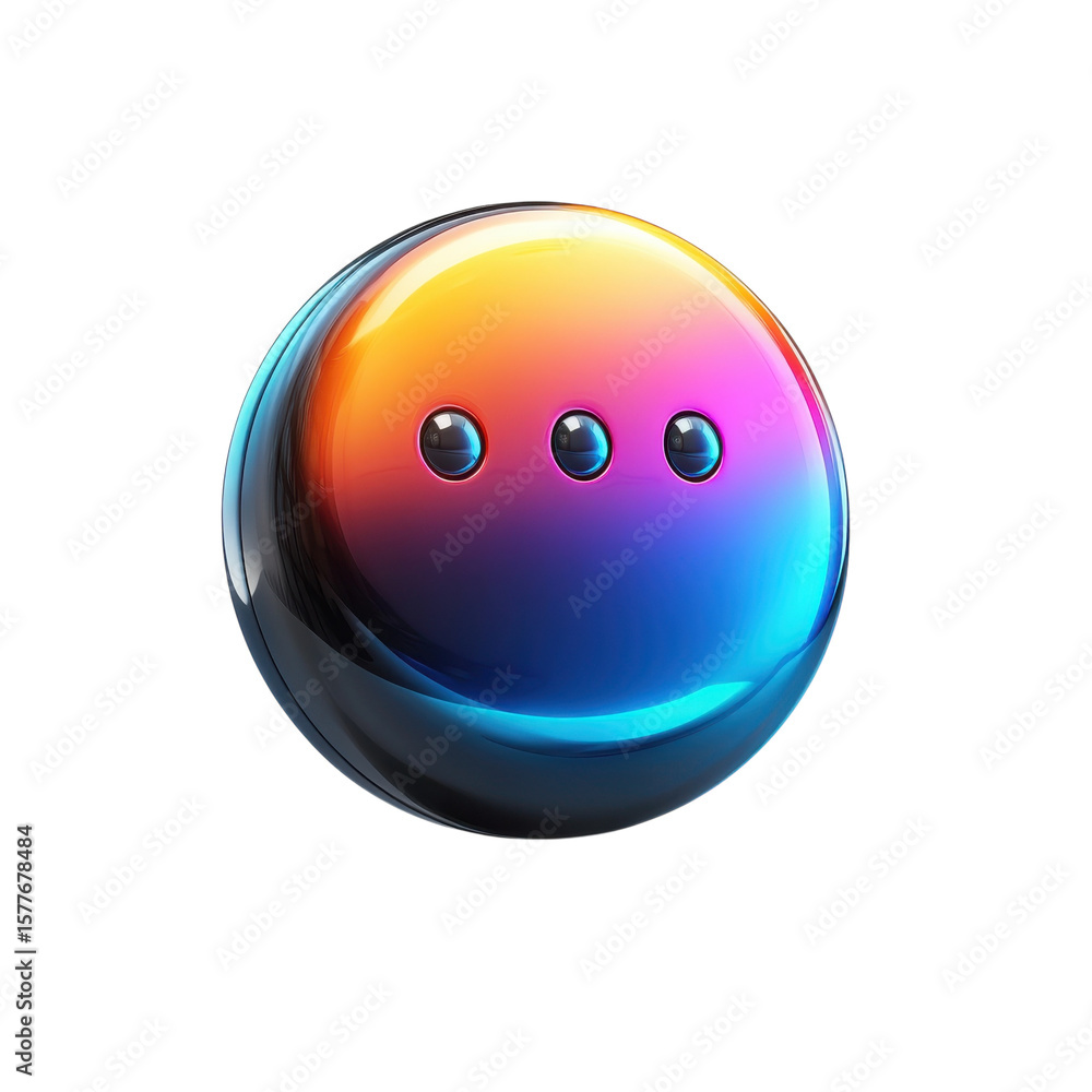 Poster metallic orb with rainbow gradient and three points 3d abstract render on transparent background