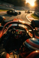 F1 Racing Action with Close-Up of Driver's Hands