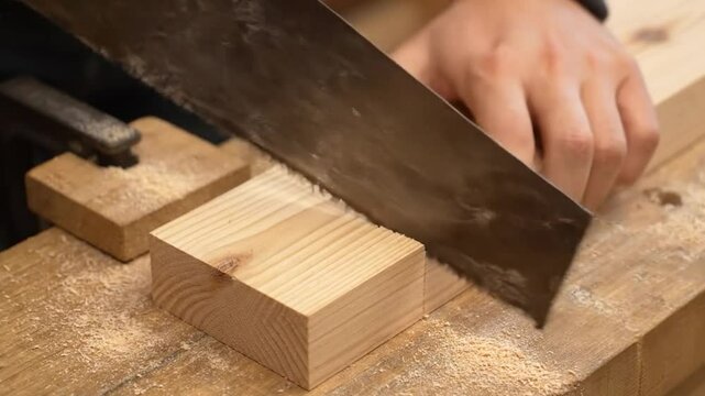 personne coupant du bois avec une scie