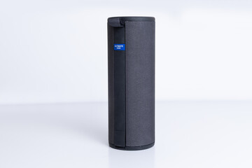 Portable Bluetooth speaker designed for outdoor use with durable material and sleek design, perfect...