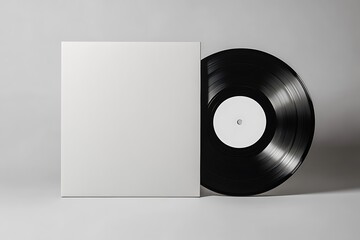 Vinyl Record with White Cover on Grey Background Vintage Music Album Audio Disc Mockup