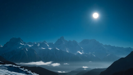 Mountain Majesty – Snowy peaks under a starry night
