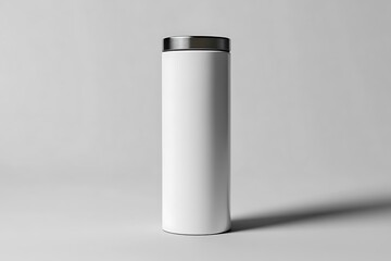 White Cylinder with Silver Lid Isolated on White Background with Soft Lighting