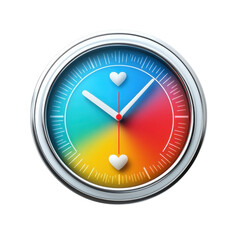 Modern Love Clock Time of Your Life Heart Design Colorful White Hands on transparent background