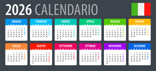 2026 Calendar - vector template graphic illustration - Italian version