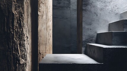 Concrete Steps with Wooden Beam and Wall