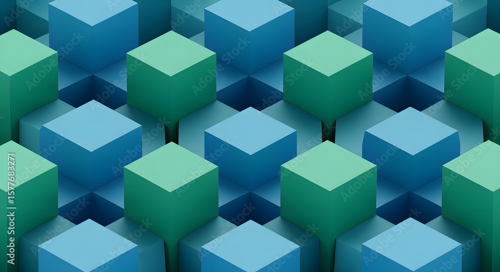 Poster a seamless pattern of blue and green cubes arranged in a grid like structure with a modern design lo