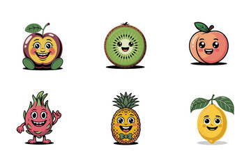set of funny cartoon fruits