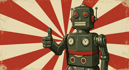 Retro Robot Giving Thumbs Up Vintage Design