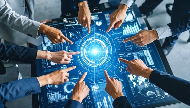 Hands Reaching Toward Digital Globe