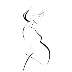 Pregnant woman silhouette in minimalist style with graceful lines  