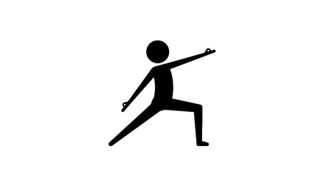 Stick figure doing yoga warrior pose in a minimalist style  