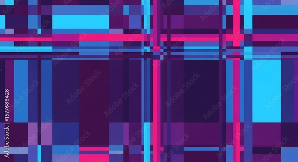 Poster abstract geometric pattern with blue purple and pink rectangles and squares in a grid like design
