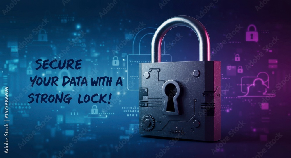 Poster secure data with a strong lock. digital security